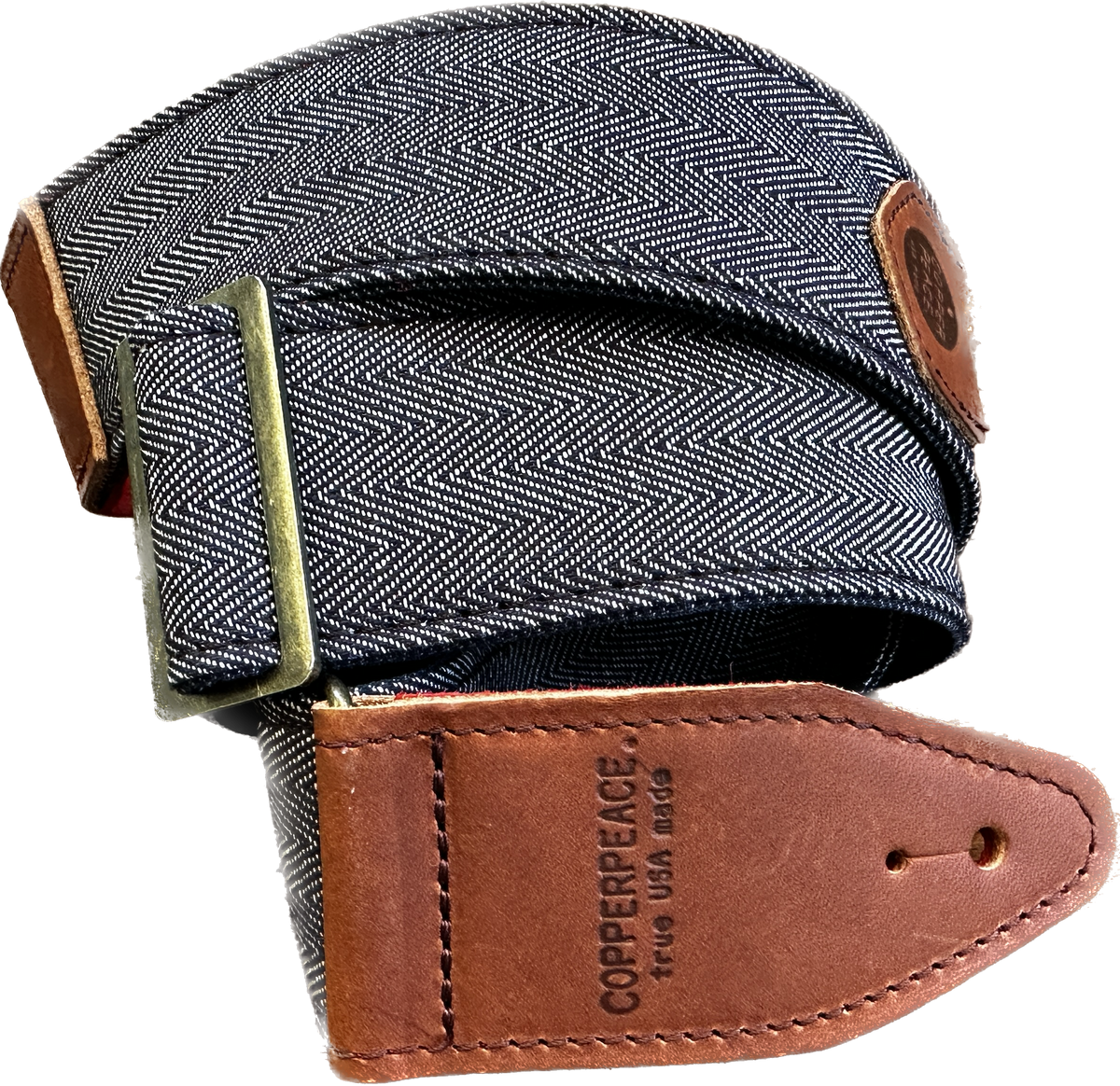 Copperpeace Herringbone Denim & Leather Guitar Strap