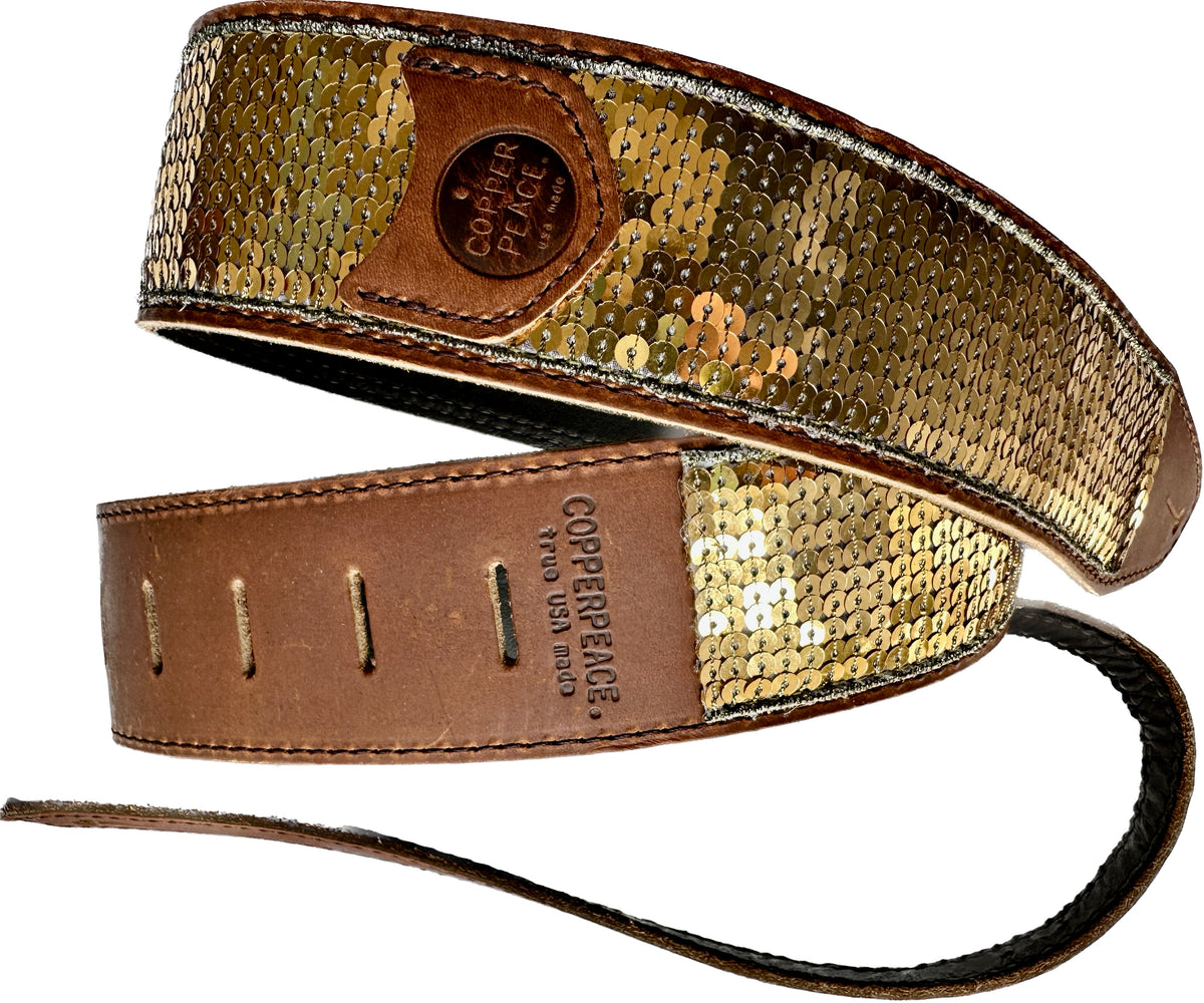 Copperpeace Gold Glovely Guitar Strap - Brown Leather with Gold