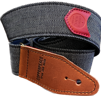 Copperpeace Herringbone Bass Guitar Strap — Red Pocket Version