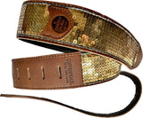 Copperpeace Glovely - Gold Sequined Brown Leather Guitar Strap