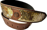 Copperpeace Glovely - Gold Sequined Brown Leather Guitar Strap