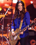 Alanis Morissette on stage with Walk-the-moon_performing with Copperpeace Glovely Gold Sequined Brown Leather Guitar Strap – Red Pocket Version