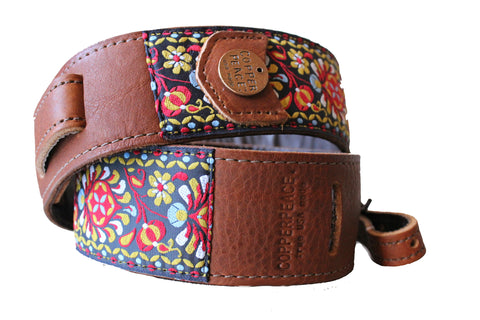 Mariposa Vintage Floral Embroidered Brown Leather Banjo Strap