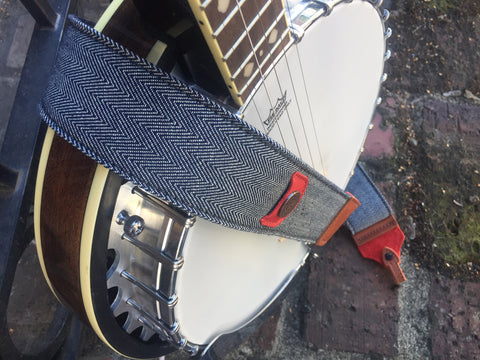 Herringbone Banjo Strap - durable custom design with leather